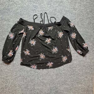 RO&DE Blouse Womens Medium Black Embroidered Off Shoulder‎ Long Sleeve Boho Top